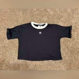 Adidas Ladies Black Crop Tee with White Accents. Size large